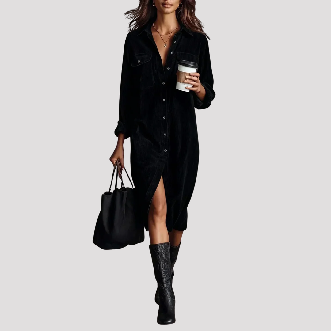 Willow | Button Front Velvet Shirt Midi Dress