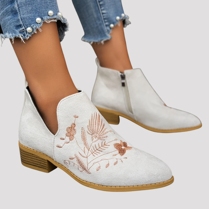 Ruby | Floral Embroidered Ankle Boots