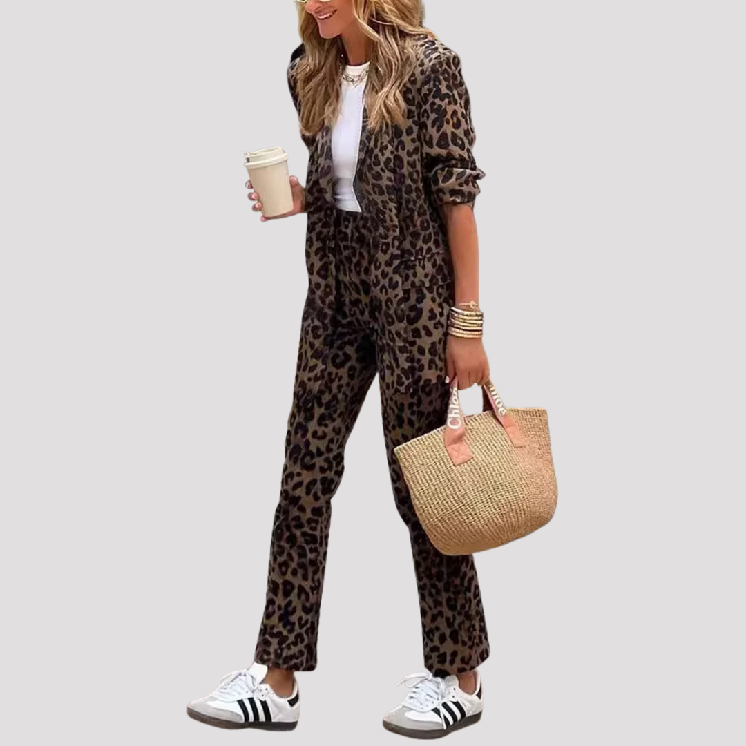 Beatrix | Stylish Leopard Print Blazer Trouser Set