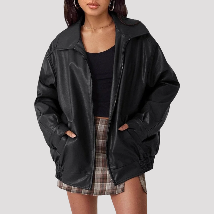 Harper | Oversized Faux Leather Bomber Jacket
