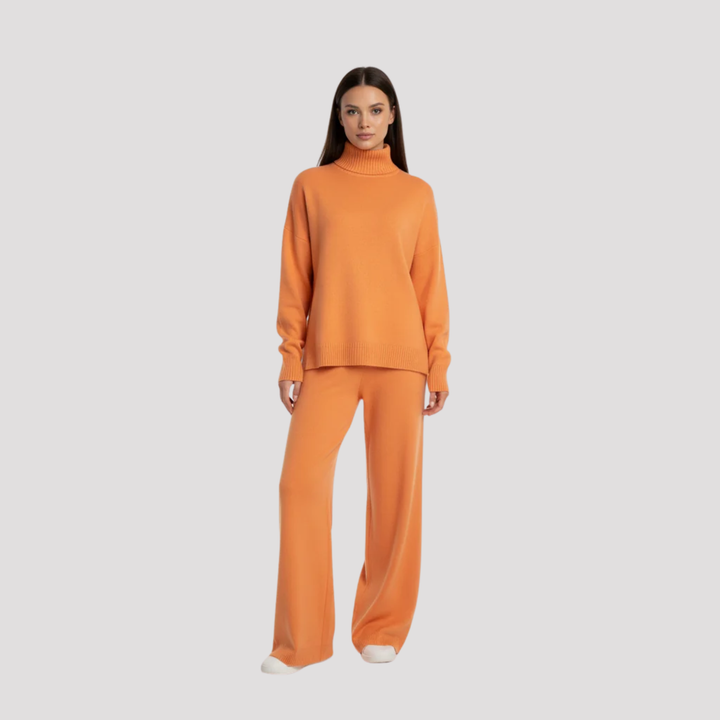 Ottilie | Elegant Knit Turtleneck Sweater And Wide Leg Trousers Set