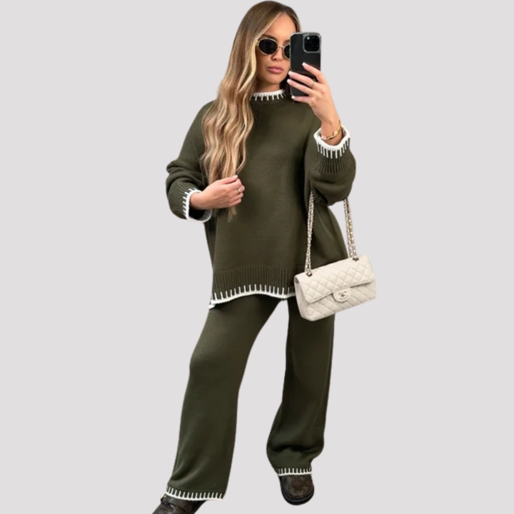 Aurelia | Classic Knit Sweater And Wide Leg Trousers Set