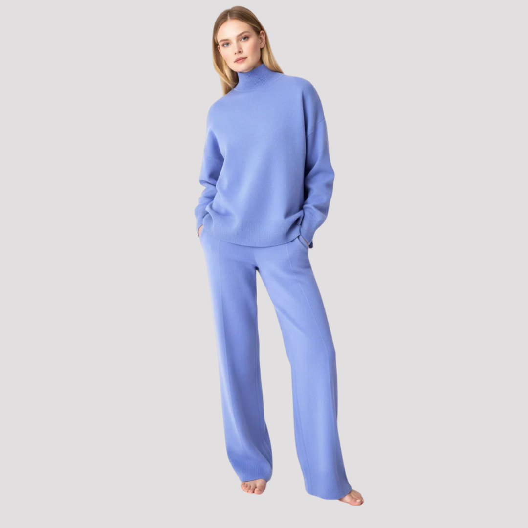 Ottilie | Elegant Knit Turtleneck Sweater And Wide Leg Trousers Set