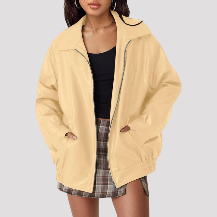 Harper | Oversized Faux Leather Bomber Jacket