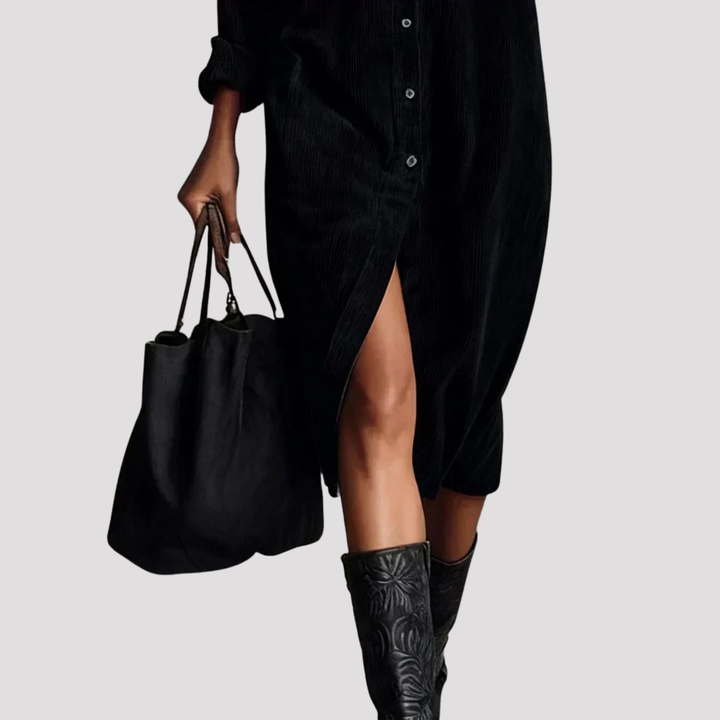 Willow | Button Front Velvet Shirt Midi Dress
