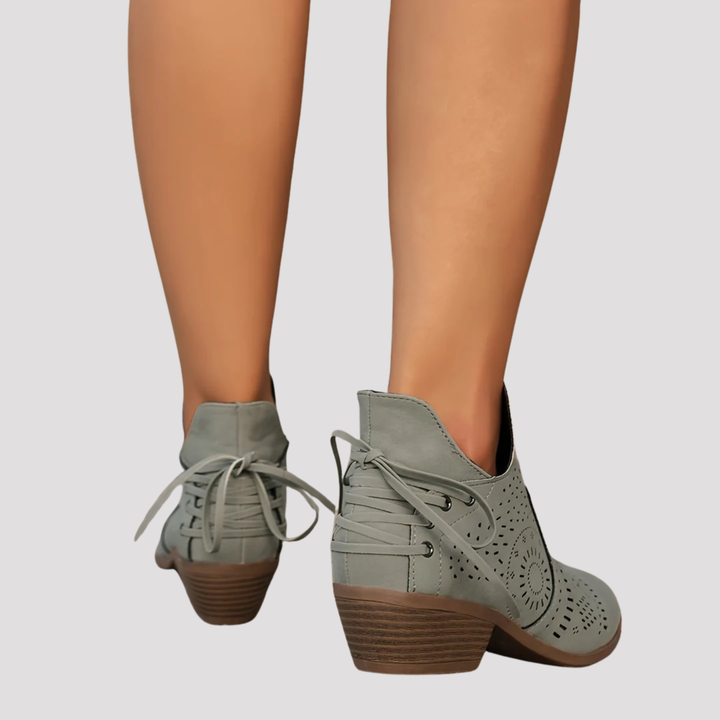 Sophie | Perforated Lace Up Ankle Boots with Block Heel