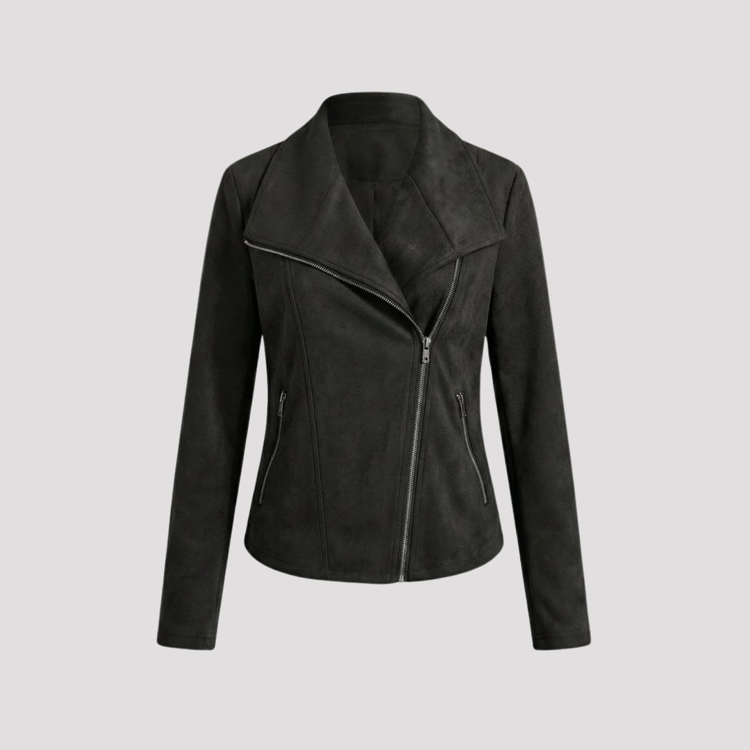 Scarlett | Faux Suede Moto Jacket with Asymmetric Zip