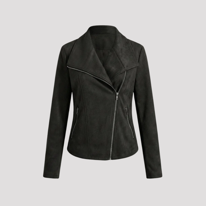 Scarlett | Faux Suede Moto Jacket with Asymmetric Zip