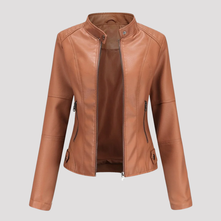 Claire | Slim Fit Faux Leather Jacket with Stand Collar