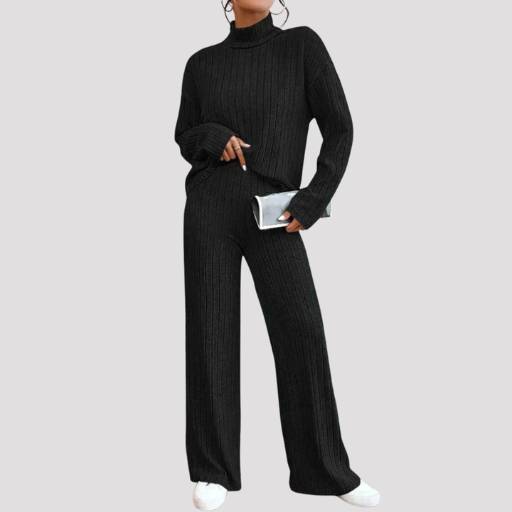 Gwendolyn | Ribbed Knit Turtleneck Sweater And Wide Leg Trousers Set