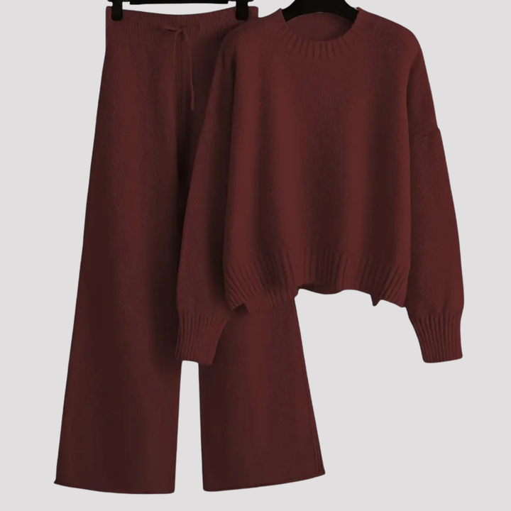 Eulalia | Textured Knit Sweater And Wide Leg Trousers Set