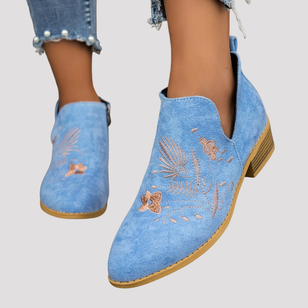 Ruby | Floral Embroidered Ankle Boots