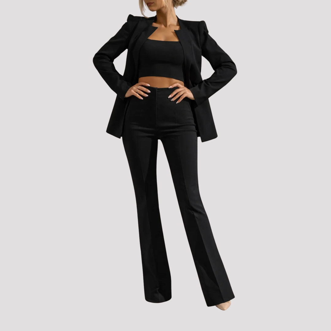 Florentina | Elegant Three Piece Blazer Crop Top Trouser Set