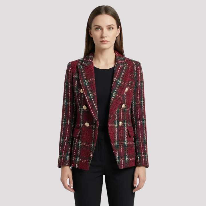 Genevieve | Elegant Plaid Double Breasted Tailored Blazer