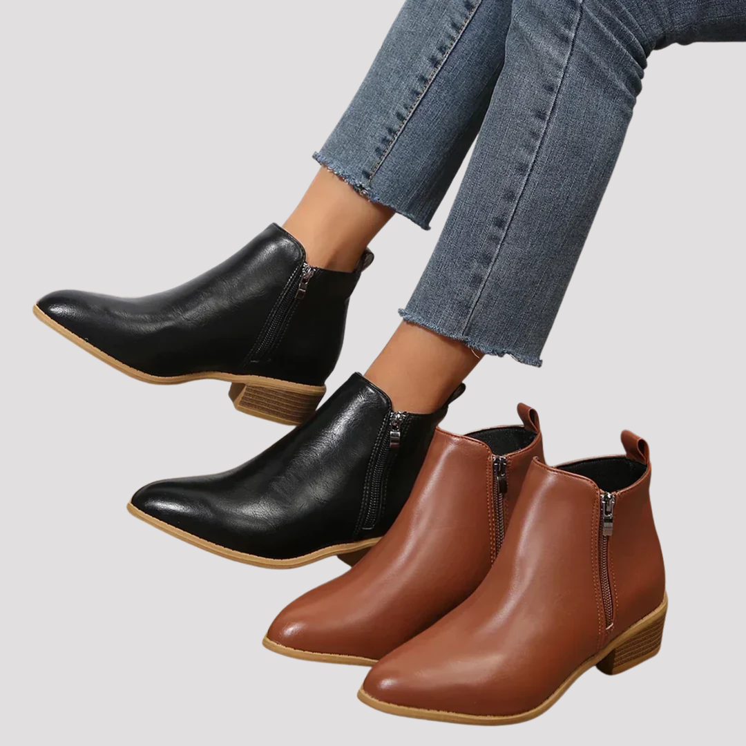 Ella | Classic Side Zip Ankle Boots with Low Heel