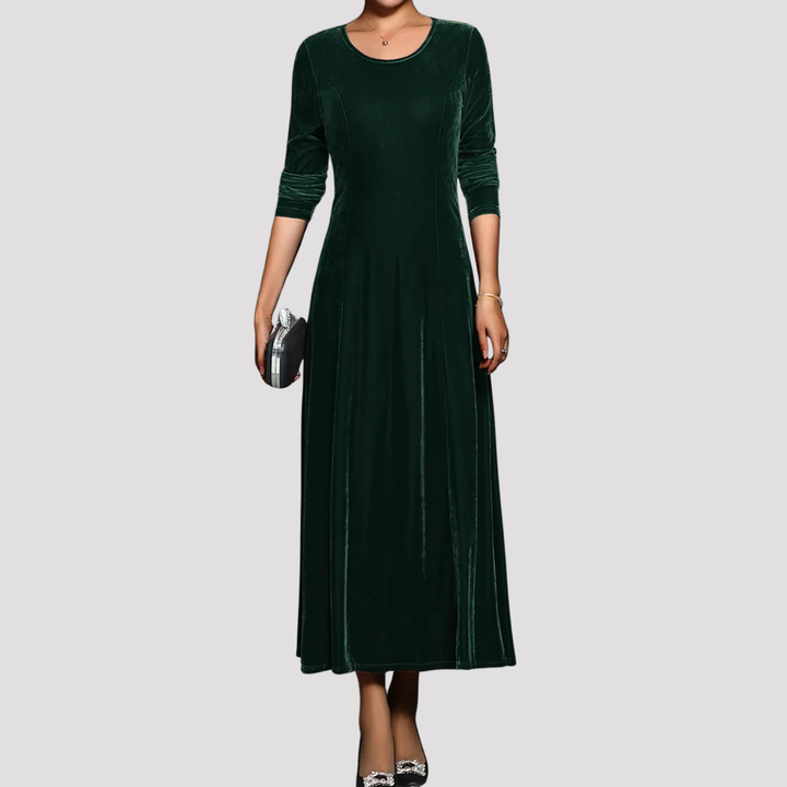 Ava | Long Sleeve Velvet Maxi Dress with Round Neck