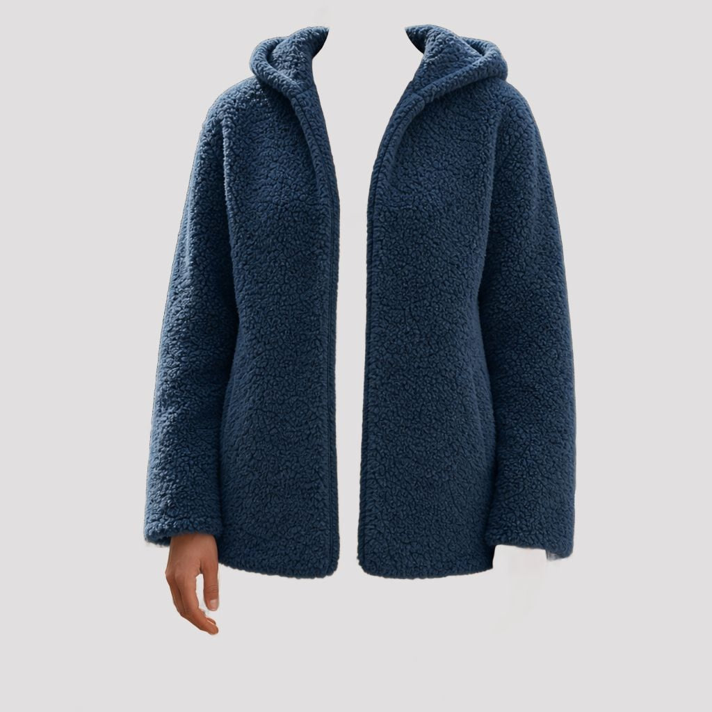 Menton Hooded Teddy Fleece Jacket in Slate Blue