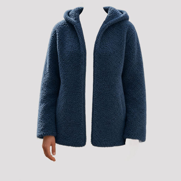 Menton Hooded Teddy Fleece Jacket in Slate Blue