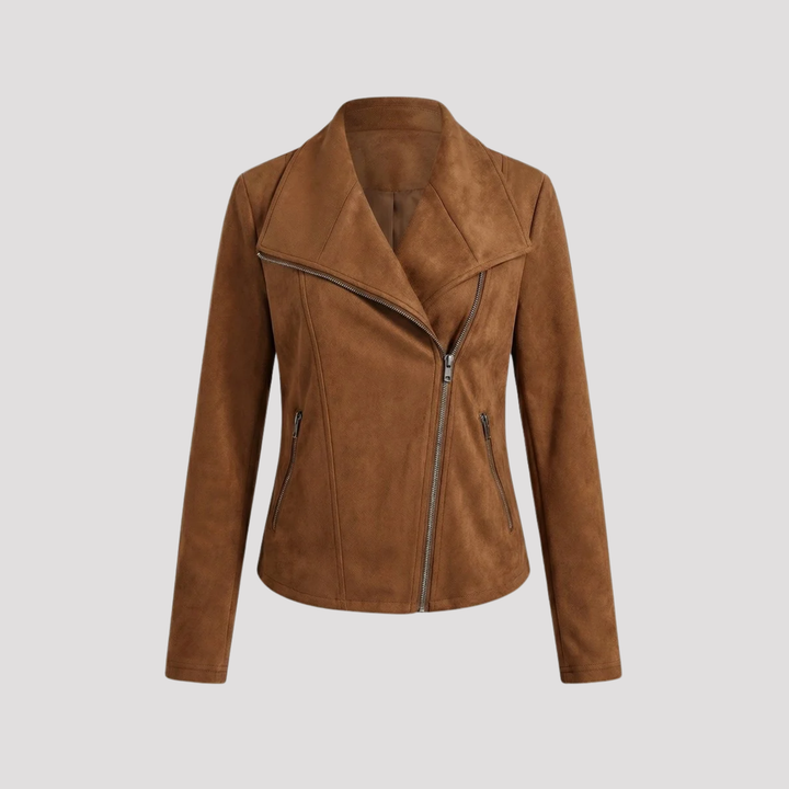 Scarlett | Faux Suede Moto Jacket with Asymmetric Zip