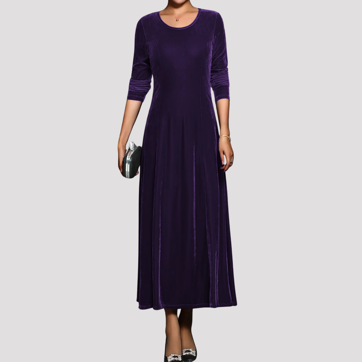 Ava | Long Sleeve Velvet Maxi Dress with Round Neck