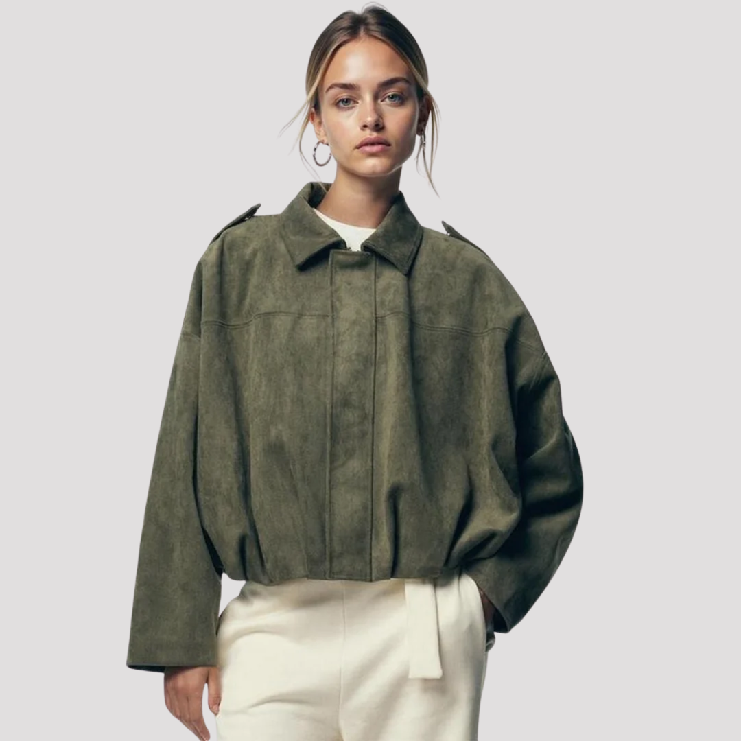 Rosie | Oversized Zip Up Bomber Jacket with Shoulder Detail