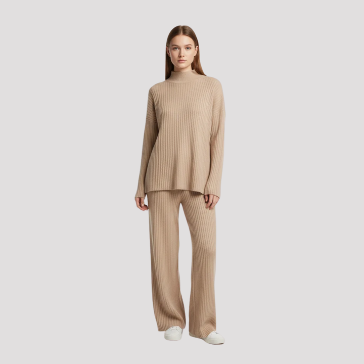 Ottilie | Elegant Knit Turtleneck Sweater And Wide Leg Trousers Set
