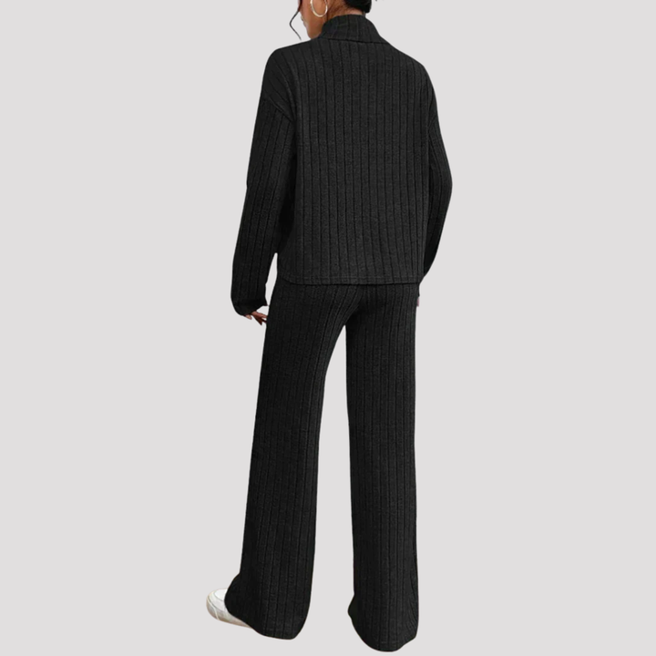 Gwendolyn | Ribbed Knit Turtleneck Sweater And Wide Leg Trousers Set