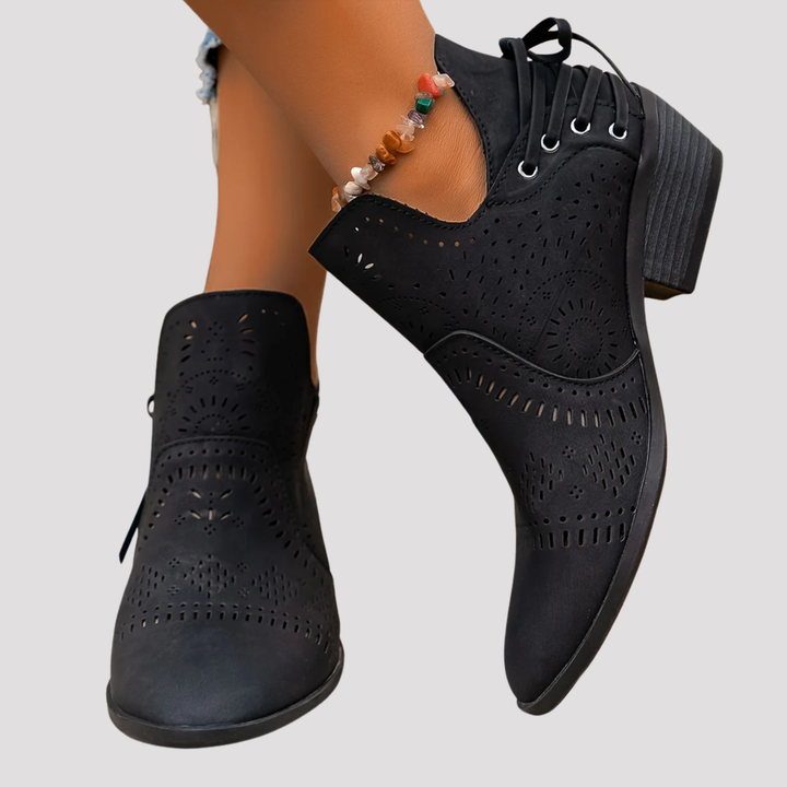 Sophie | Perforated Lace Up Ankle Boots with Block Heel