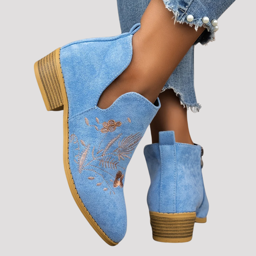 Ruby | Floral Embroidered Ankle Boots