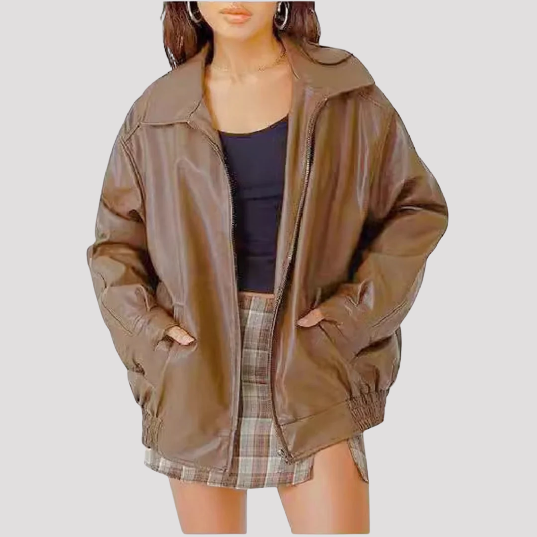 Harper | Oversized Faux Leather Bomber Jacket