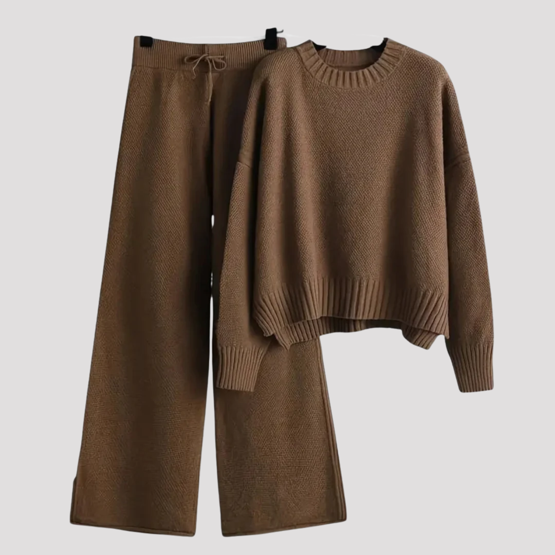 Eulalia | Textured Knit Sweater And Wide Leg Trousers Set