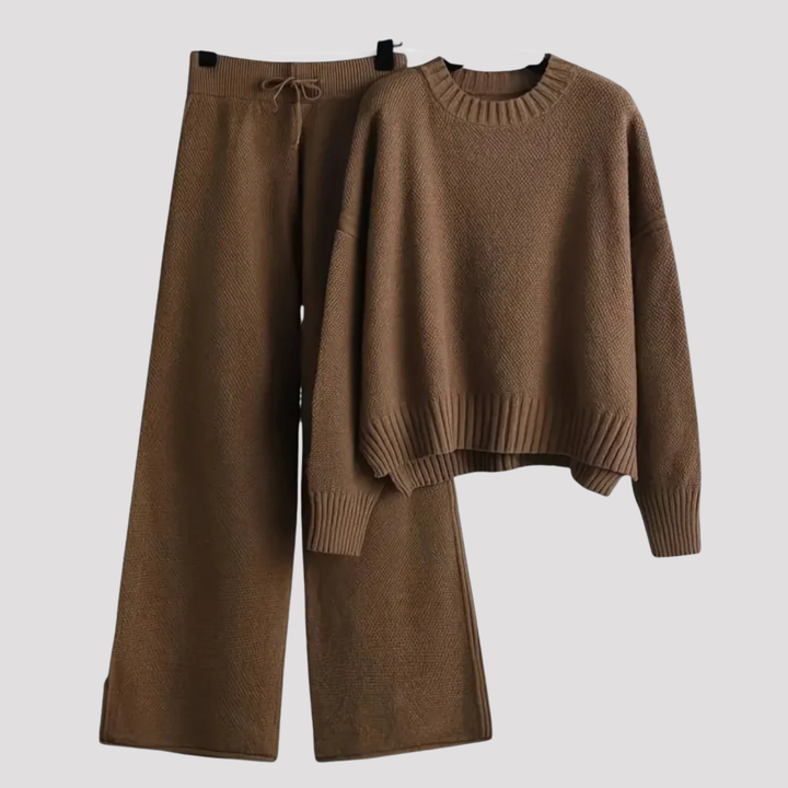 Eulalia | Textured Knit Sweater And Wide Leg Trousers Set