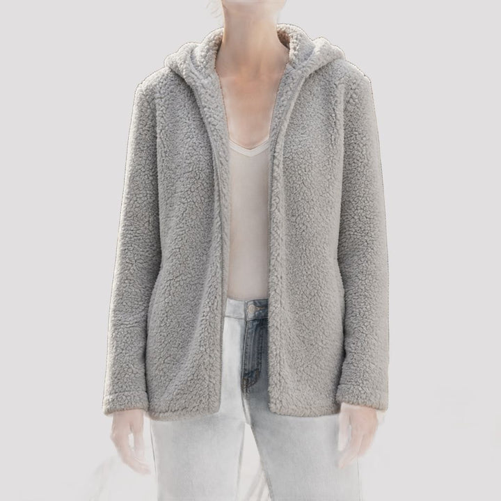 Menton Hooded Teddy Fleece Jacket in Light Gray