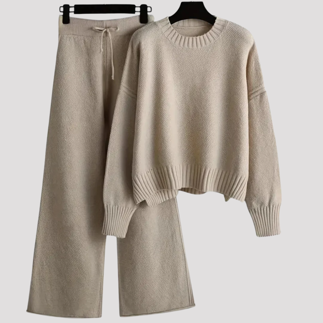 Eulalia | Textured Knit Sweater And Wide Leg Trousers Set