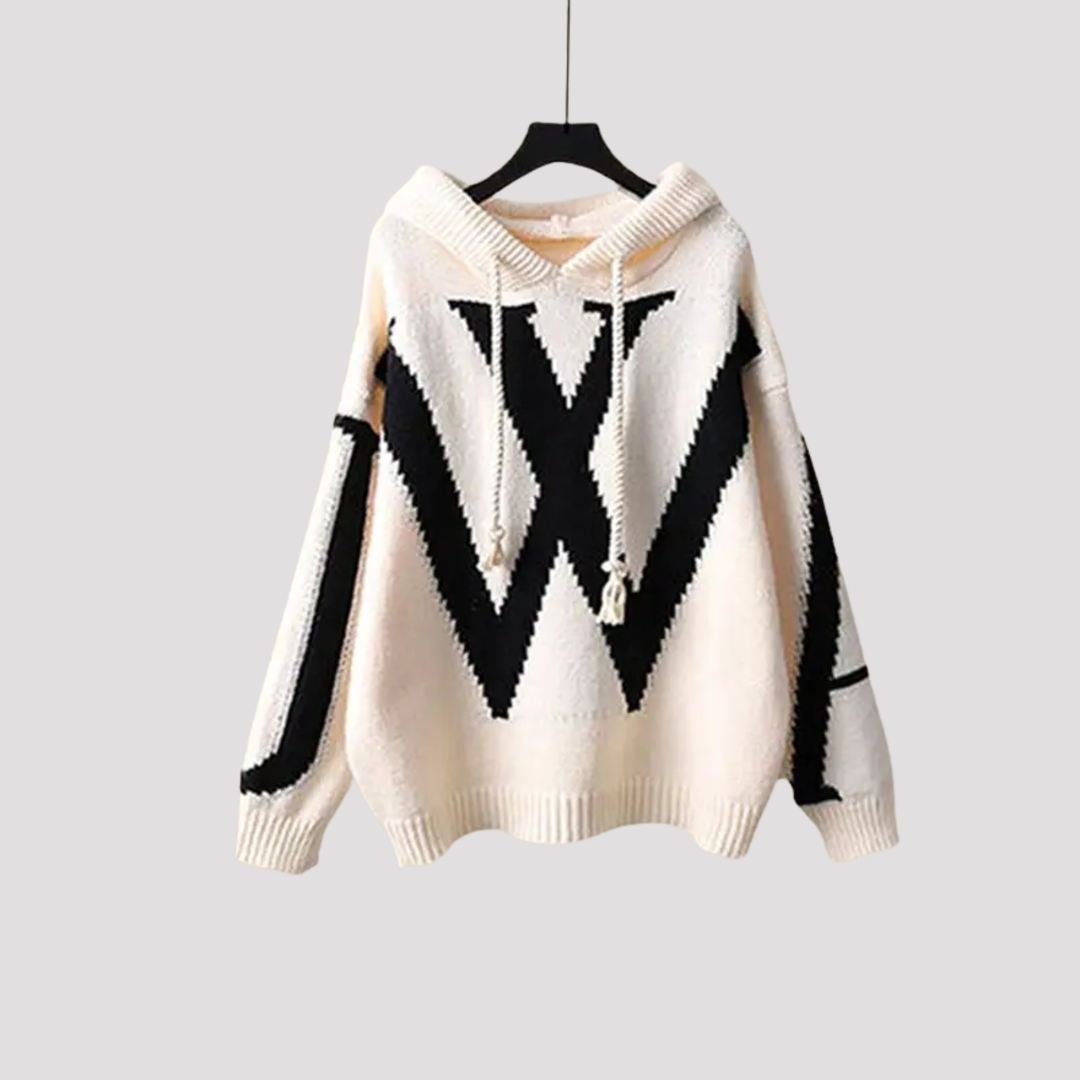 Elspeth | Patterned Knit Hoodie And Wide Leg Trousers Set