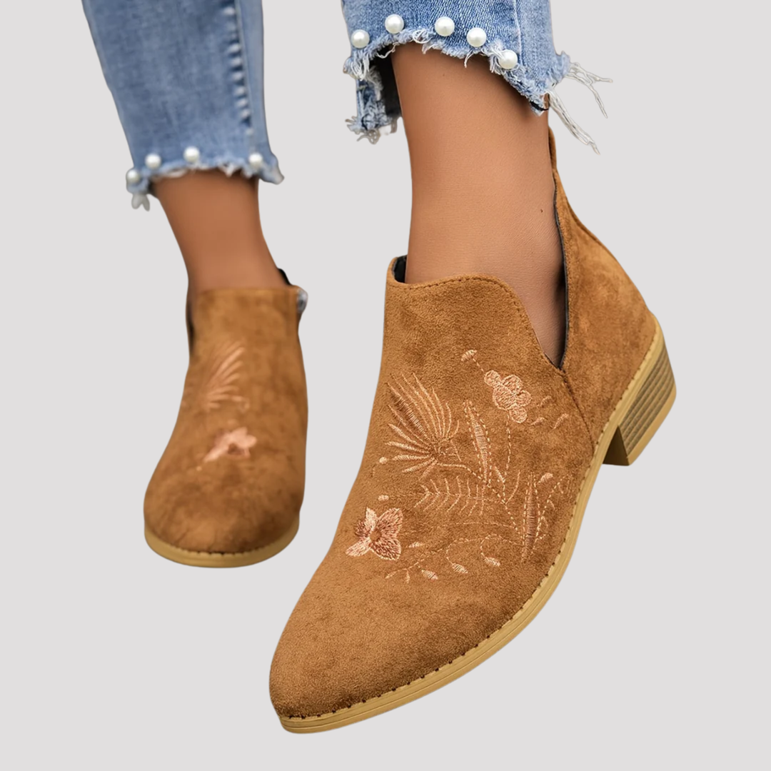 Ruby | Floral Embroidered Ankle Boots