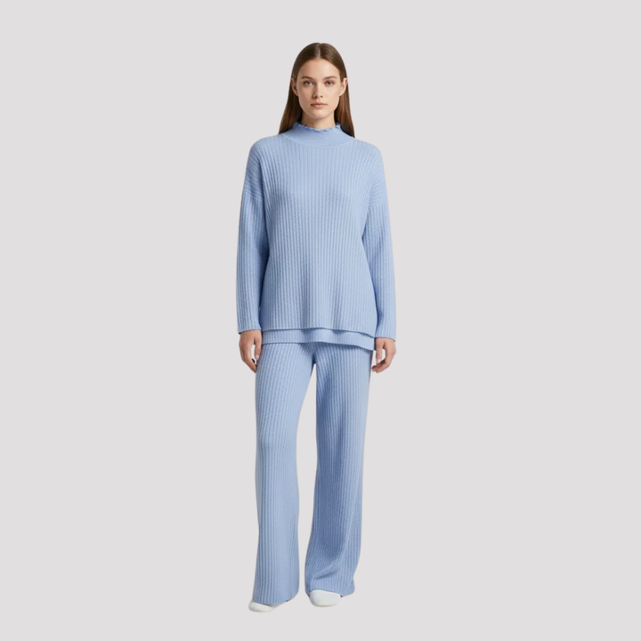Ottilie | Elegant Knit Turtleneck Sweater And Wide Leg Trousers Set