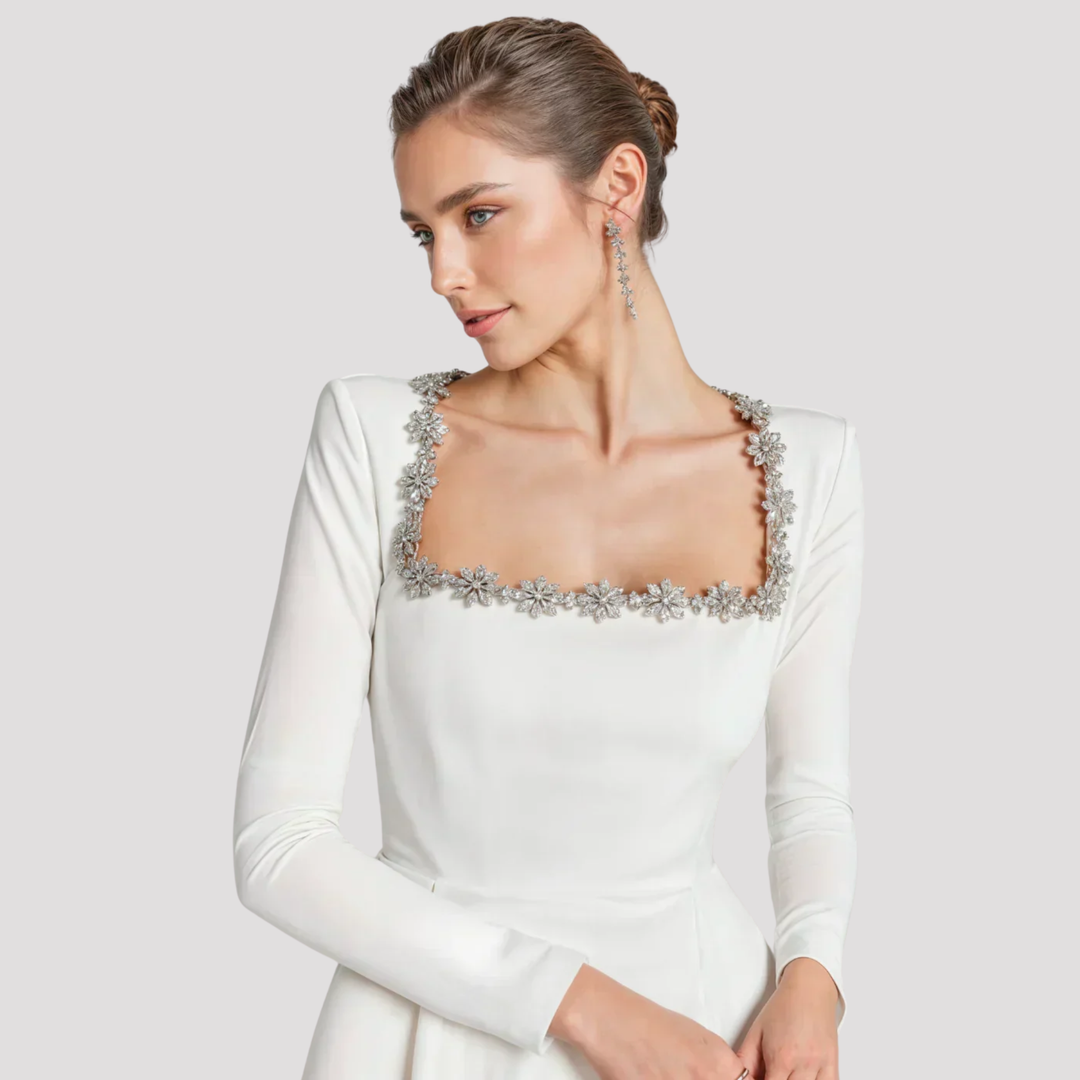 Millie | Square Neck Velvet Mini Dress with Crystal Trim