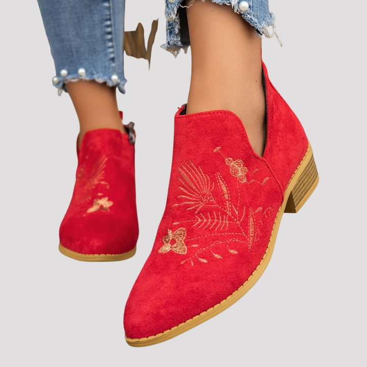 Ruby | Floral Embroidered Ankle Boots