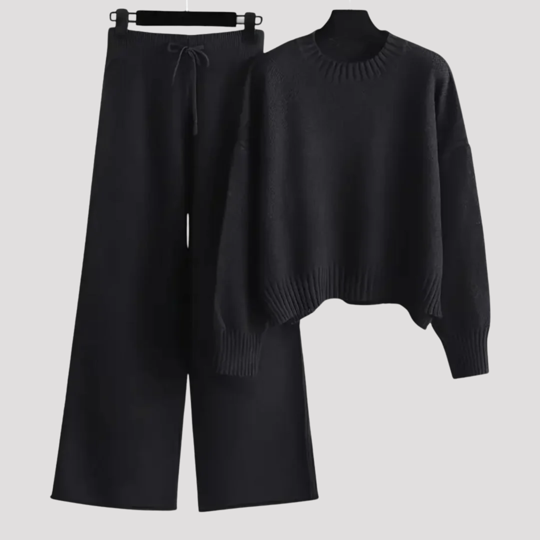 Eulalia | Textured Knit Sweater And Wide Leg Trousers Set