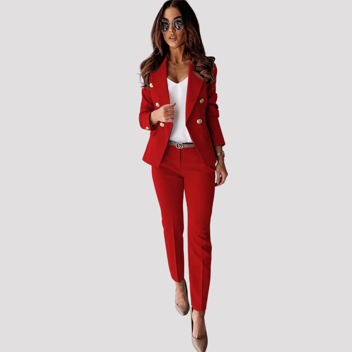 Lavinia | Elegant Double Breasted Blazer Slim Trouser Set