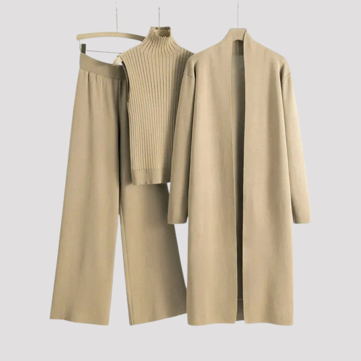 Genevieve | Elegant Knit Top Cardigan And Trousers Set