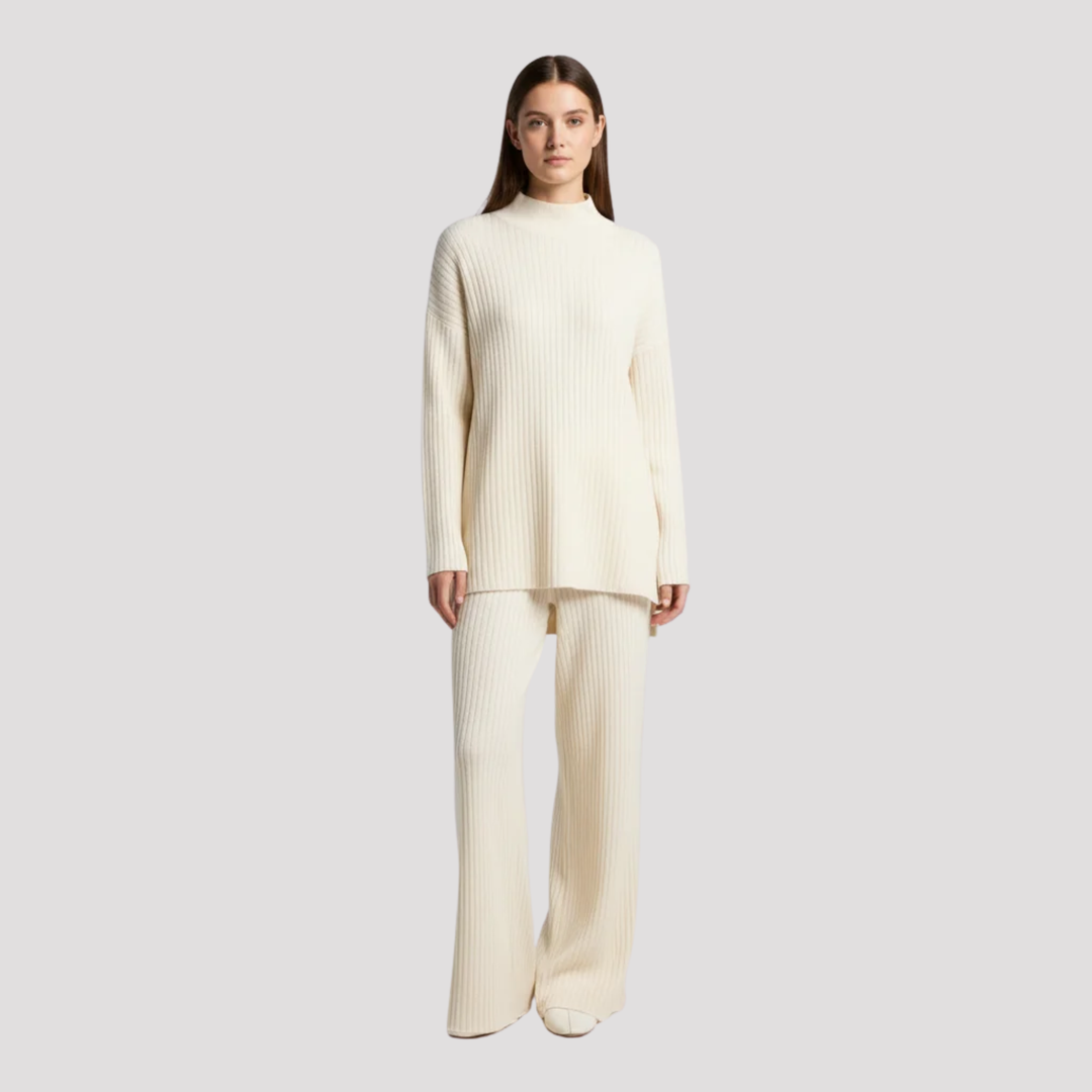Ottilie | Elegant Knit Turtleneck Sweater And Wide Leg Trousers Set