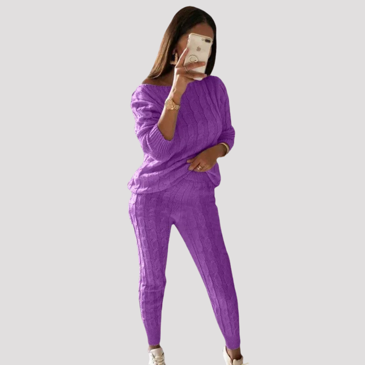 Maribel | Textured Knit Sweater And Trousers Set