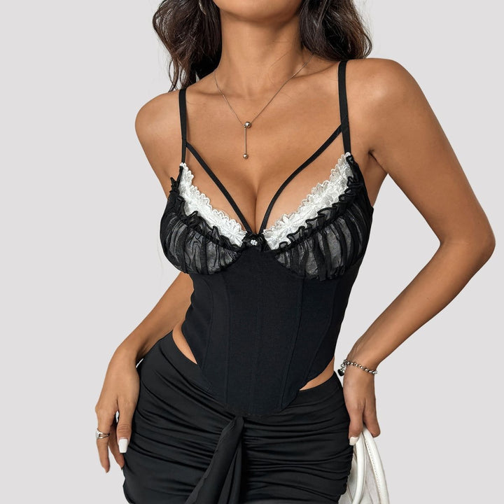 Veda | Lace Trim Corset Top with Sweetheart Neckline
