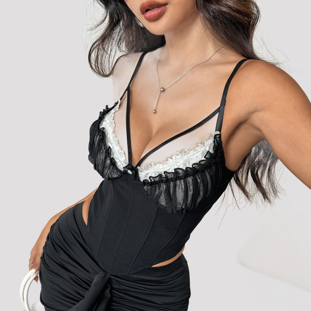 Veda | Lace Trim Corset Top with Sweetheart Neckline