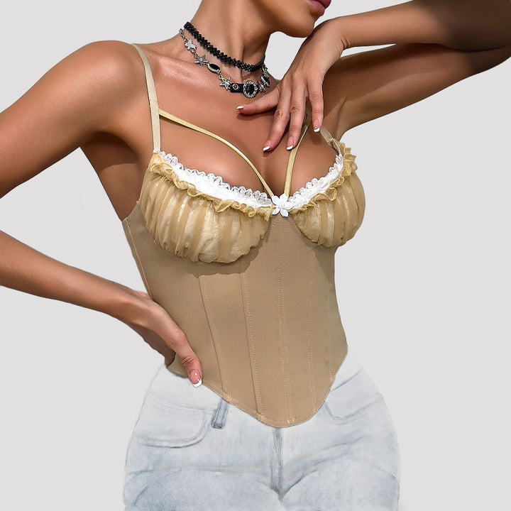 Veda | Lace Trim Corset Top with Sweetheart Neckline