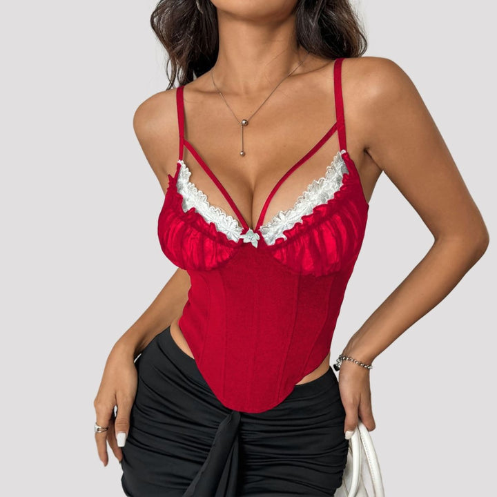 Veda | Lace Trim Corset Top with Sweetheart Neckline