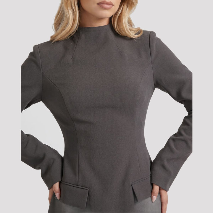 Faye | Black High Neck Long Sleeve Party Mini Dress