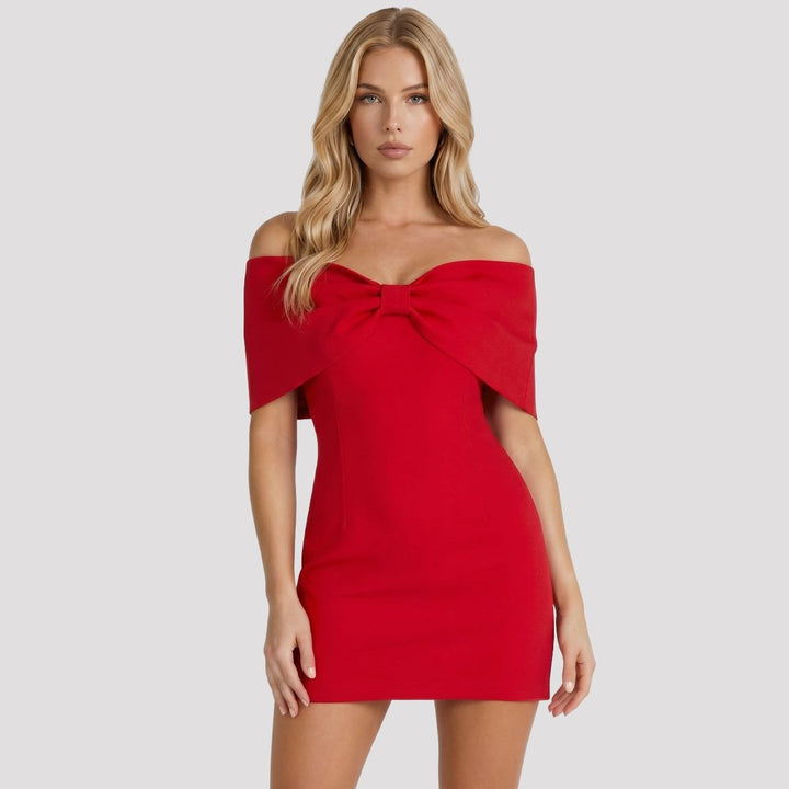 Indie | Black Off Shoulder Bow Party Mini Dress